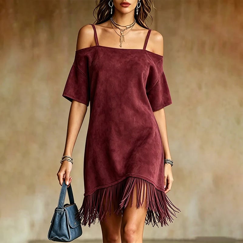 Women's Off-Shoulder Strap Fringe Dress