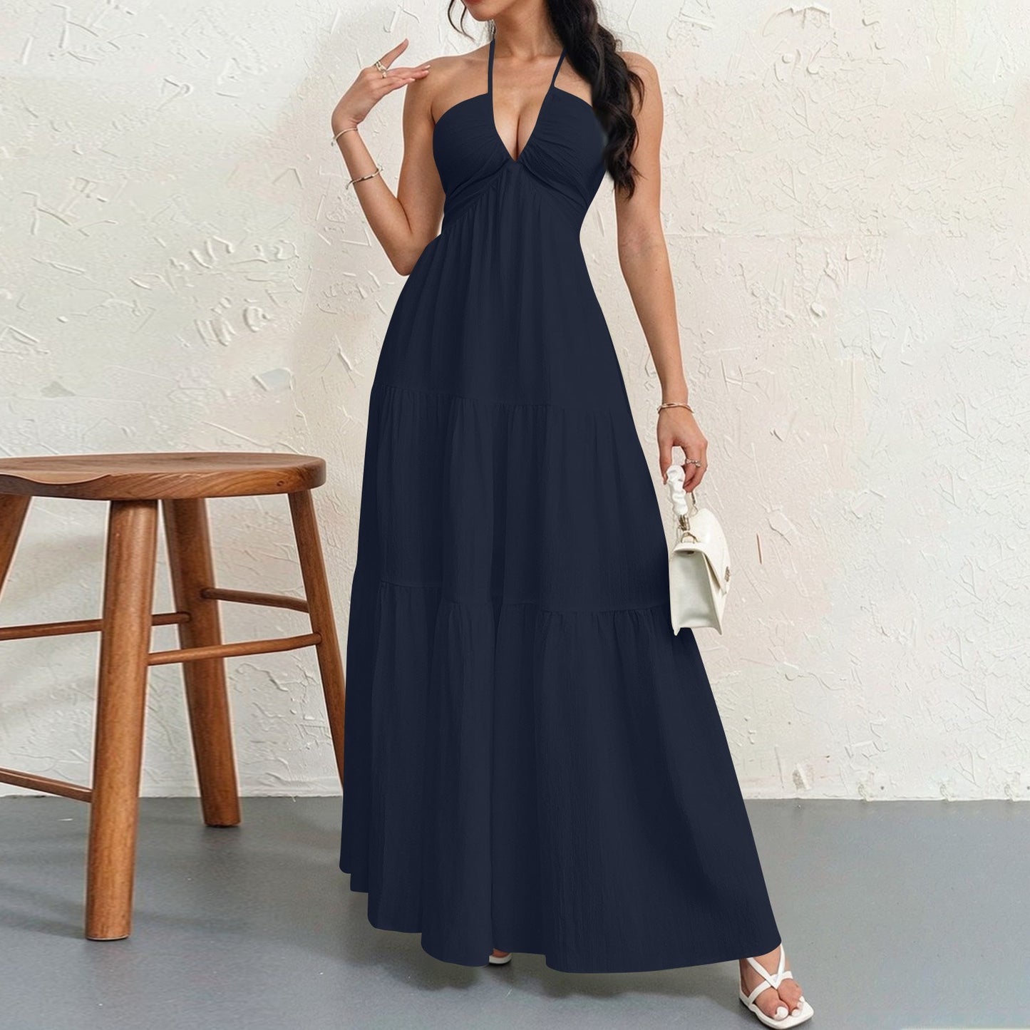 💃✨30K+ SOLD🌸Halter Neck Backless Tiered Maxi Dress