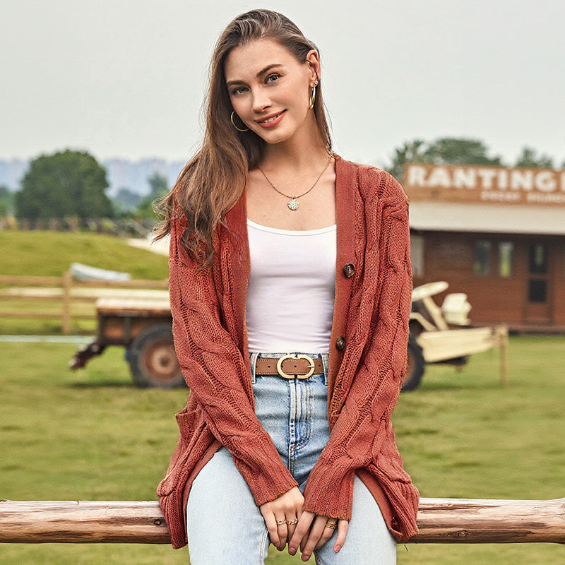 💕Women's Fall Casual Long Sleeve Button Down Open Front Cable Knit Cardigan