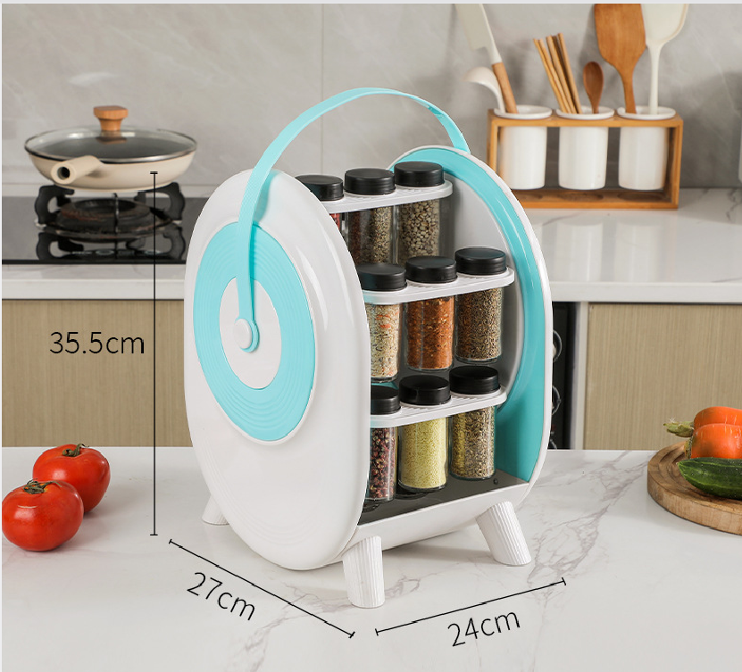 🎡Exquisite Kitchen: Hot Sale rotating spice rack organizer with 18 spice jars