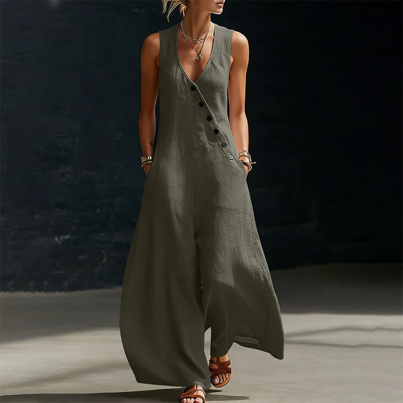 Women's Sleeveless V-Neck Jumpsuit with Pockets