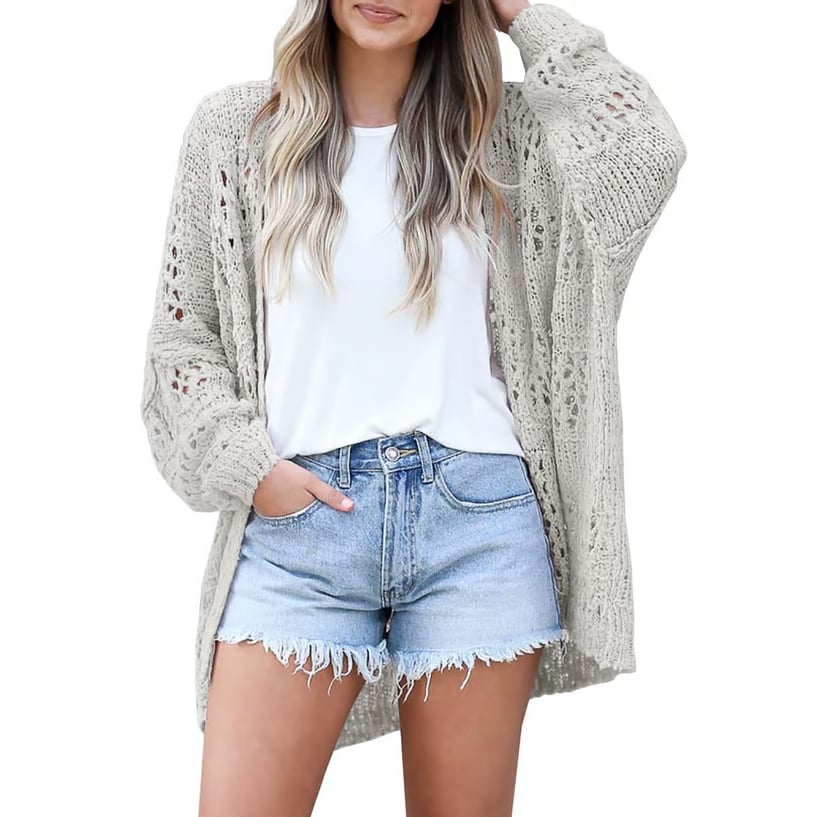 🔥 Women's Cotton Lightweight Crochet Cardigan Long Sleeve Open Front Oversized Summer Sweater Batwing Beach Fashion