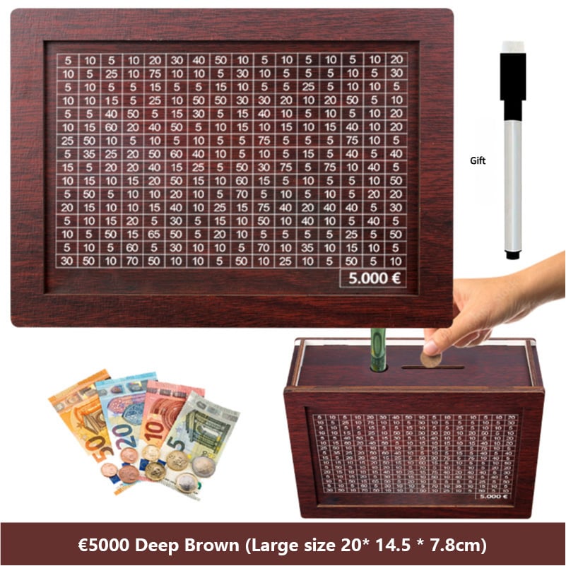 🔥Hot Sale🔥1000/3000/5000/10000 Wooden Money Box - Reusable Savings Target Bank for Home Decoration and Financial Goals