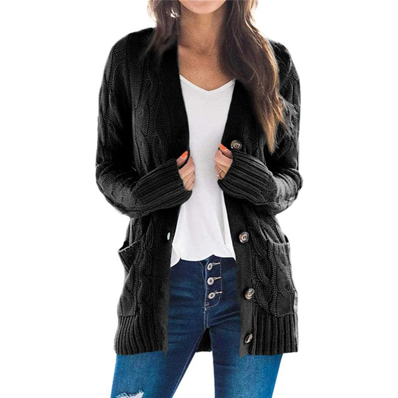 💕Women's Fall Casual Long Sleeve Button Down Open Front Cable Knit Cardigan