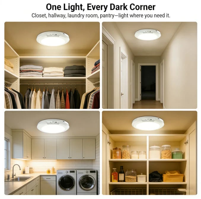 💡Rechargeable Motion Sensor Ceiling Light with Remote - Magnetic Wireless Ceiling Light Battery Powered
