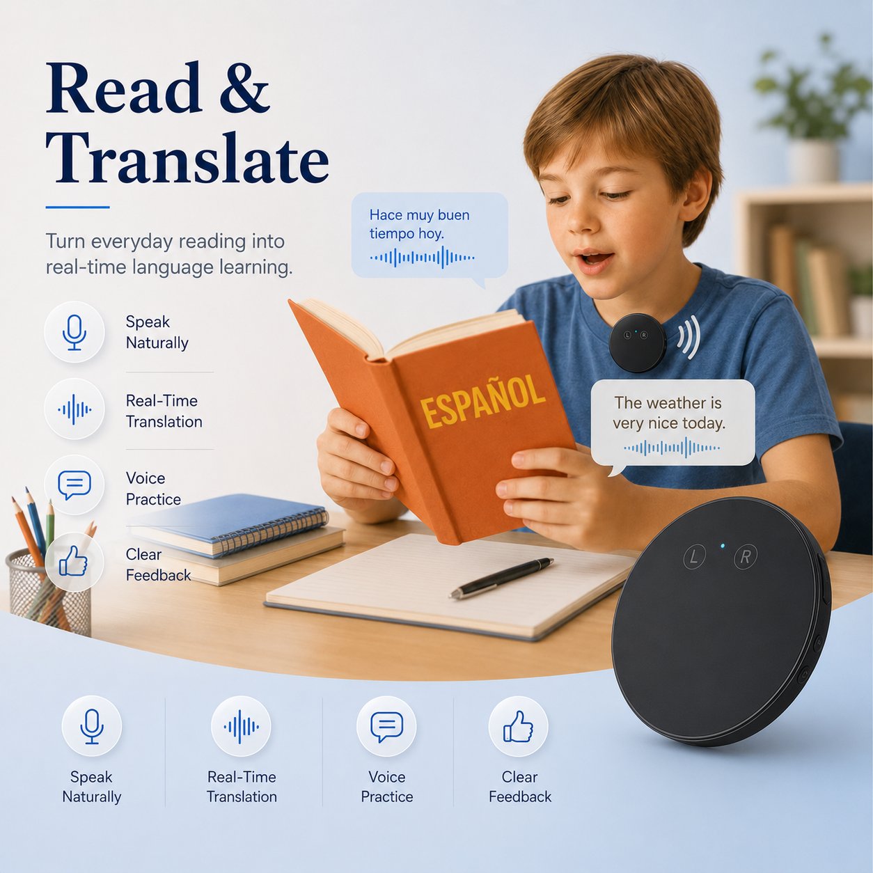 Spanish & English Practice Companion – Supports 165 Languages