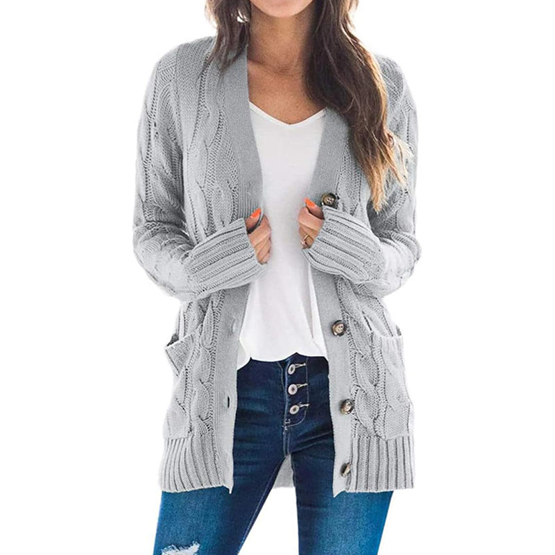💕Women's Fall Casual Long Sleeve Button Down Open Front Cable Knit Cardigan