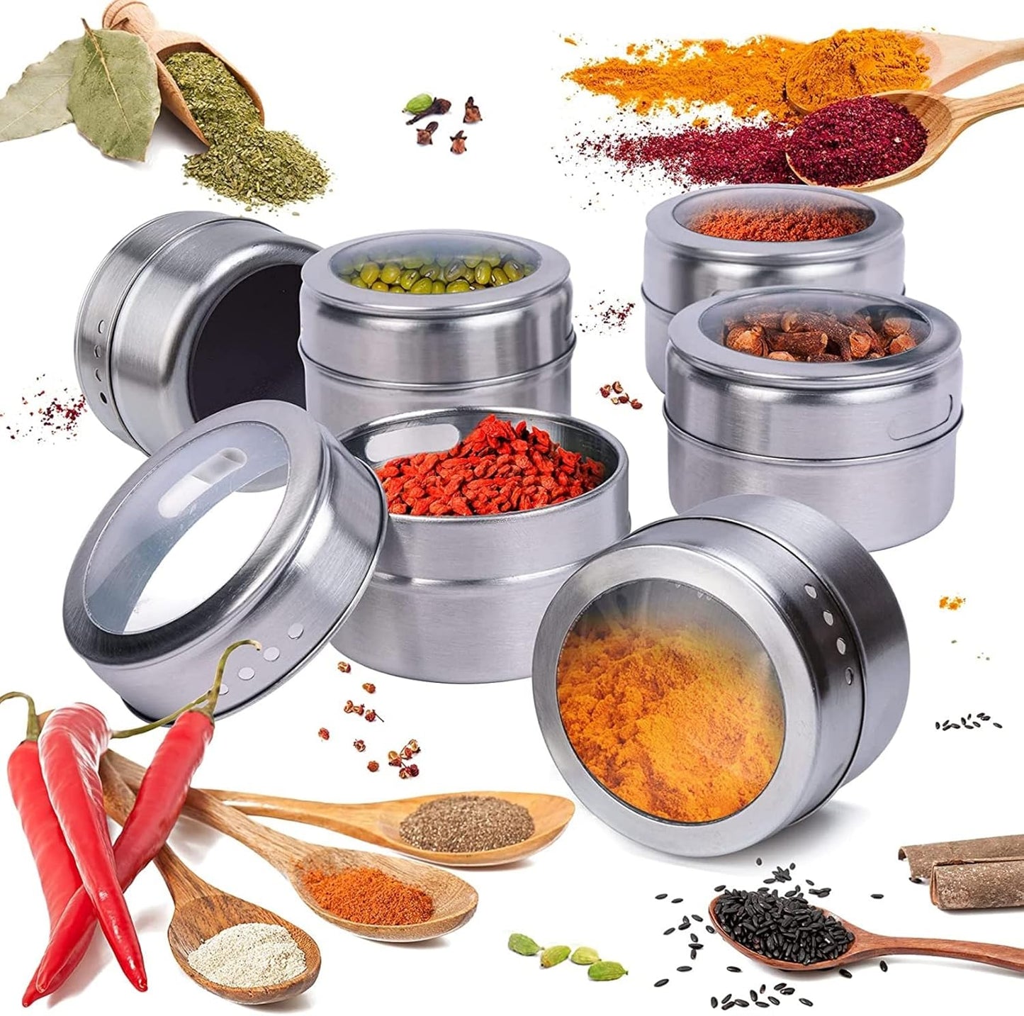 🔥🧂Stainless Steel Magnetic Spice Jars Set
