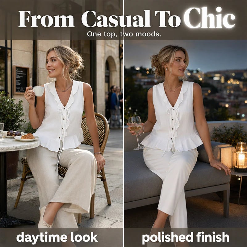 Women's Sleeveless Ruffle Trim V-Neck Top