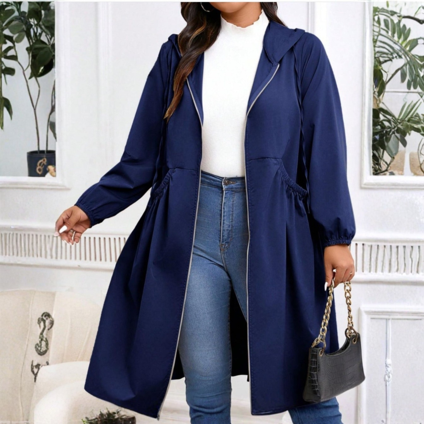 🧥Casual Plus Size Drawstring Zip-Up Long Sleeve Hooded Coat