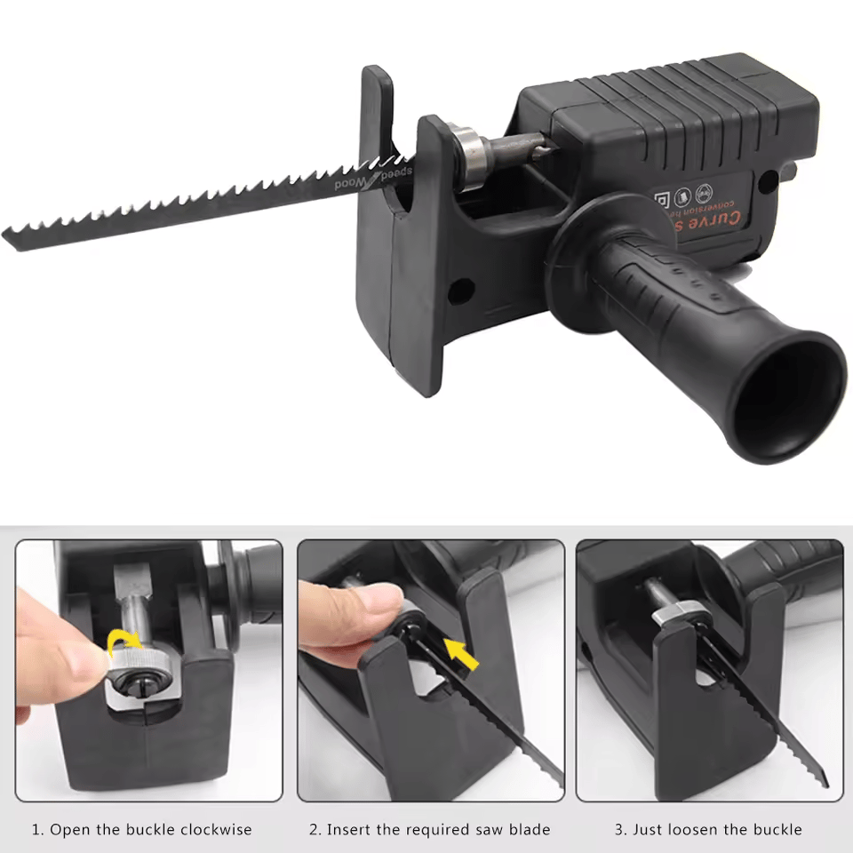 Portable Reciprocating Saw Adapter for Electric Drill - 3pcs Wood Cutting Blades - DIY Woodworking Tool