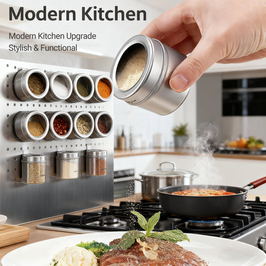 🔥🧂Stainless Steel Magnetic Spice Jars Set