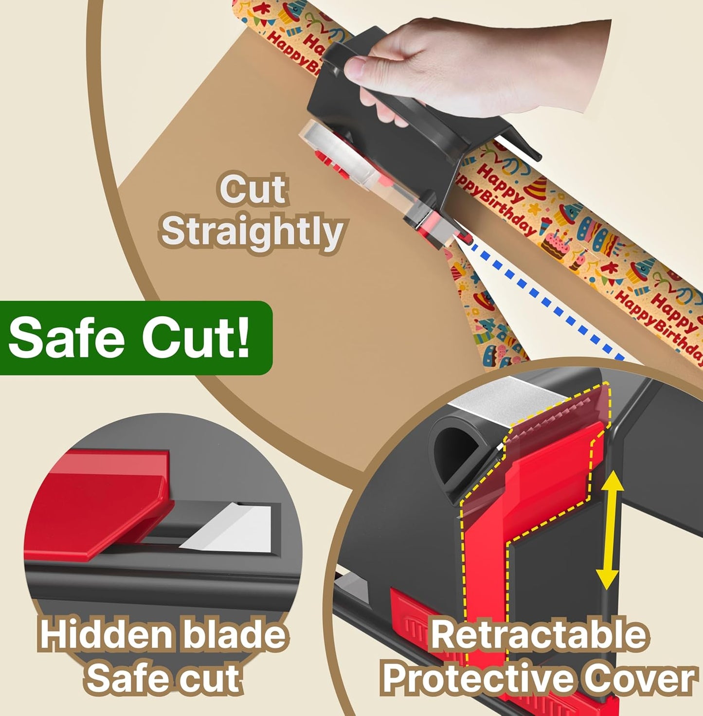 🎁🤩Hot Seller - wrapping paper cutter & tape dispenser dual use