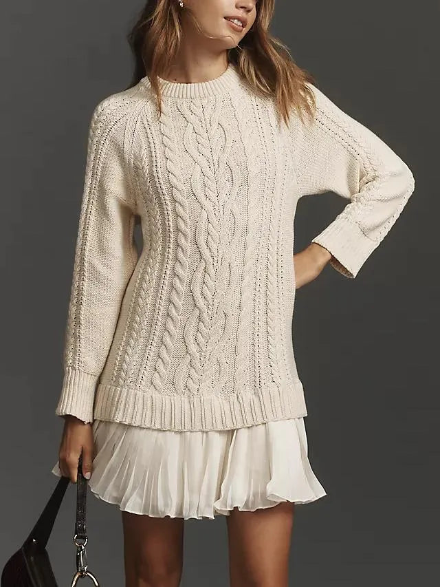 🔥 2026 Hot Sale 🔥🎁🧥Women's Round Neck Cable Knit Sweater Mini Skirt