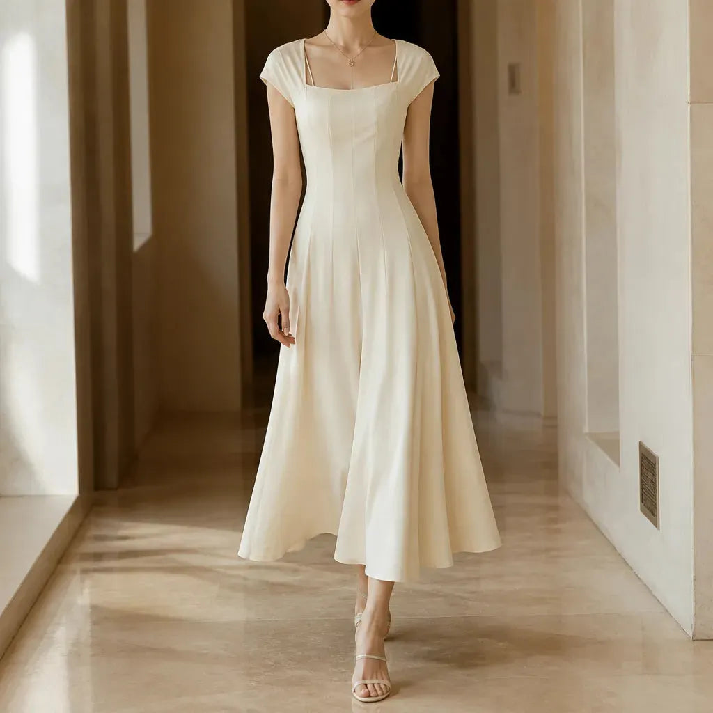 💃Women's Solid-Color Square-Neck A-Line Midi Dress
