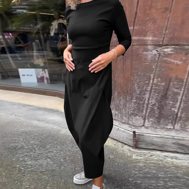 💕🤩Women's Solid-Color Casual Long-Sleeve Maxi Dress
