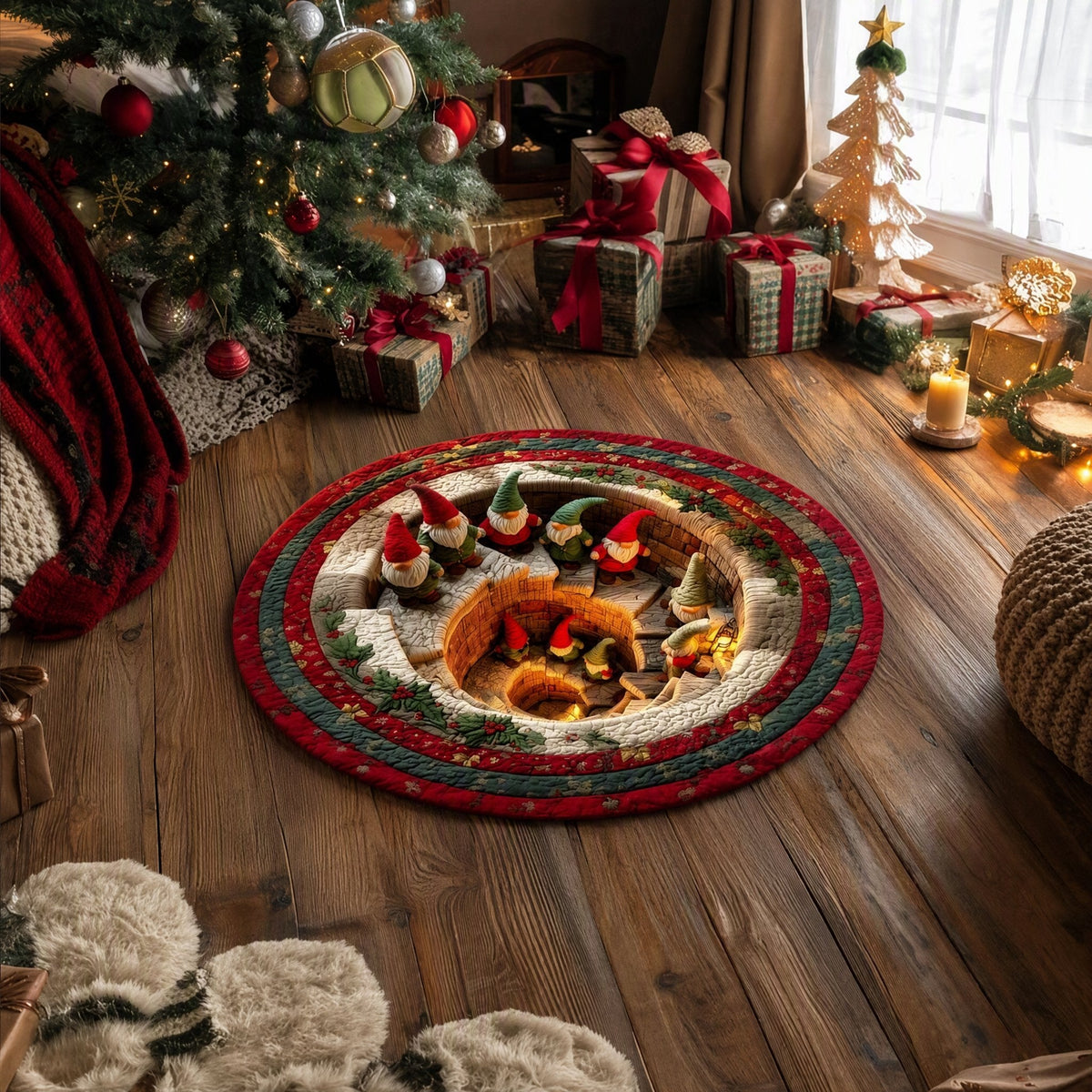 🎄3D Christmas Gnome Optical Illusion Round Rug | Fun Festive Home Decor Must‐Have⭐🏠🎁