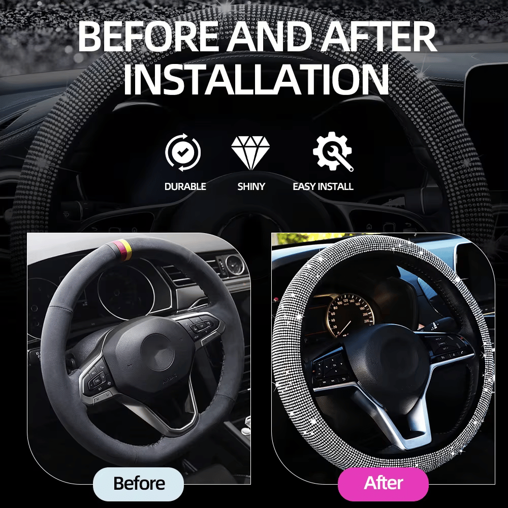 💖Bling Rhinestone Diamond Car Steering Protection