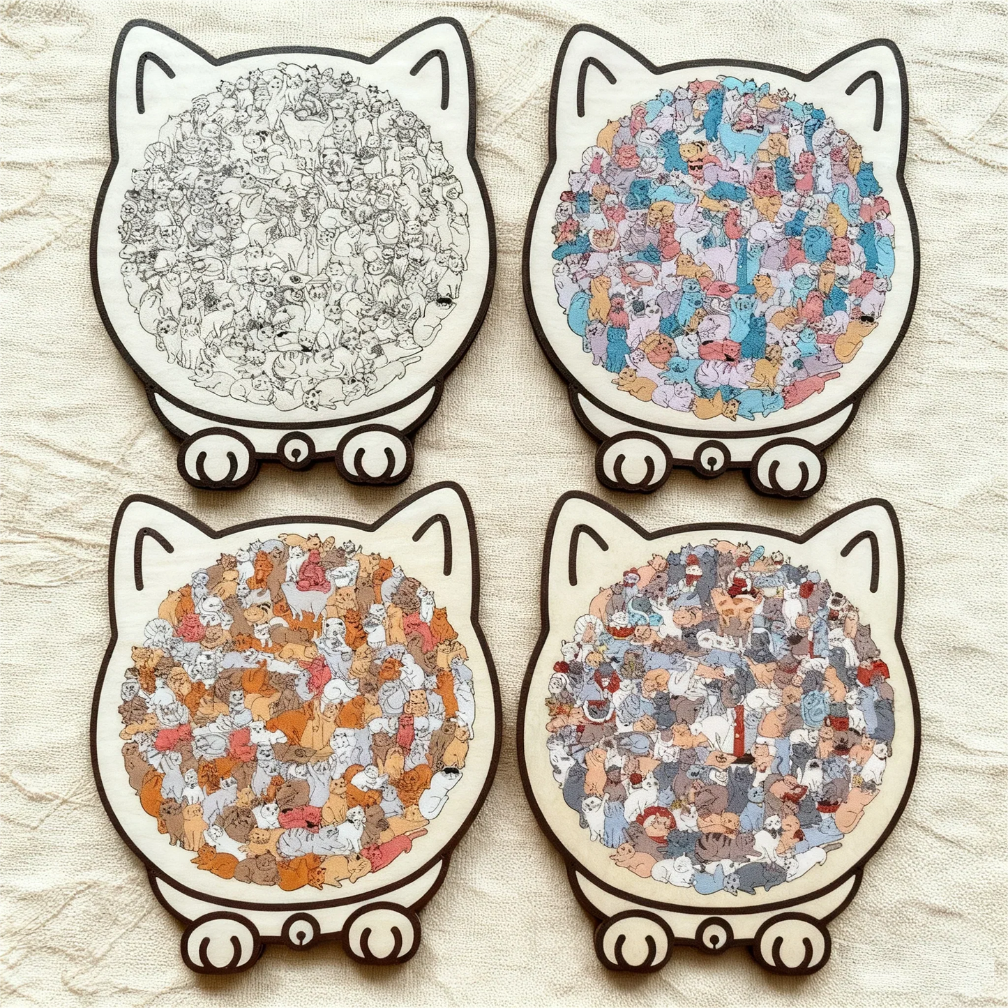 🎅🐱135-Piece Morandi-Colored Cat Shaped Wooden Jigsaw Puzzle