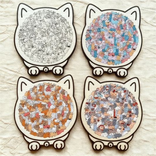 🎅🐱135-Piece Morandi-Colored Cat Shaped Wooden Jigsaw Puzzle