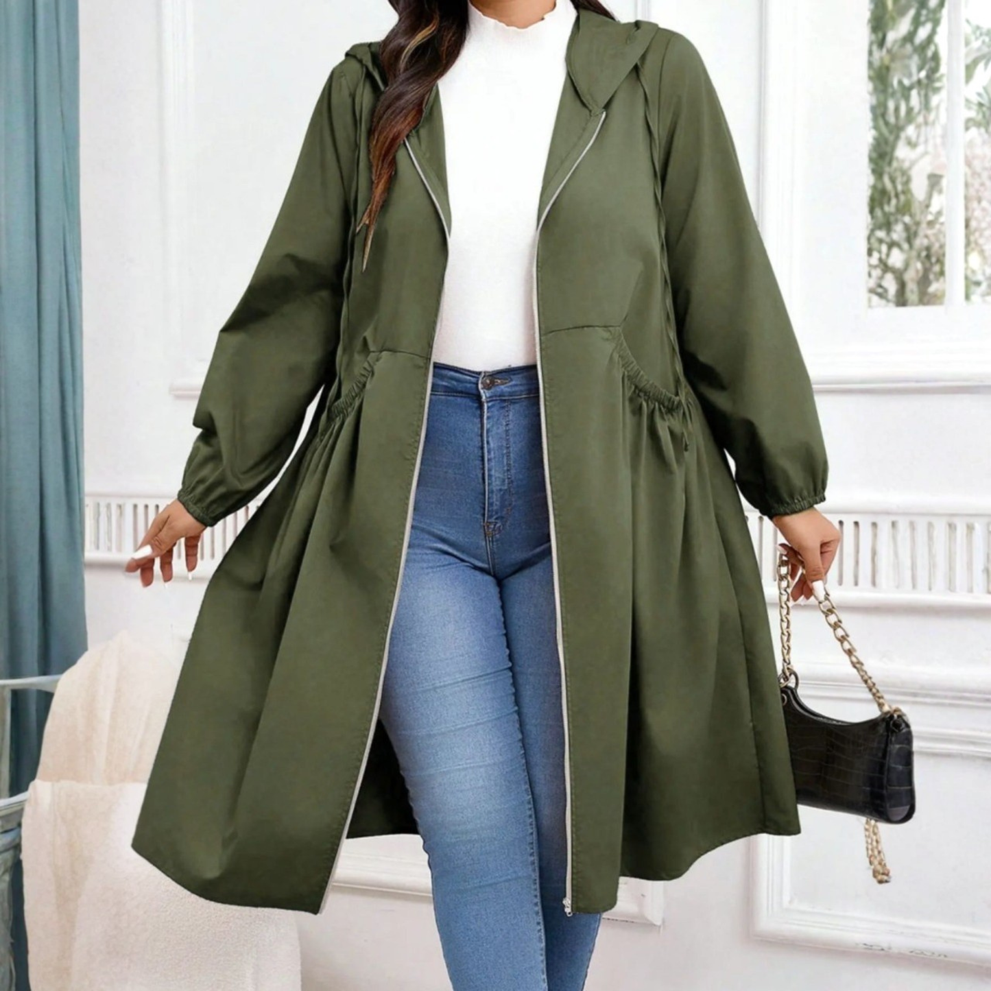 🧥Casual Plus Size Drawstring Zip-Up Long Sleeve Hooded Coat