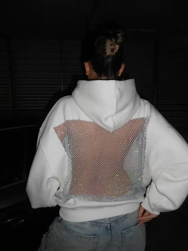 Backless Mesh Glitter Hoodie
