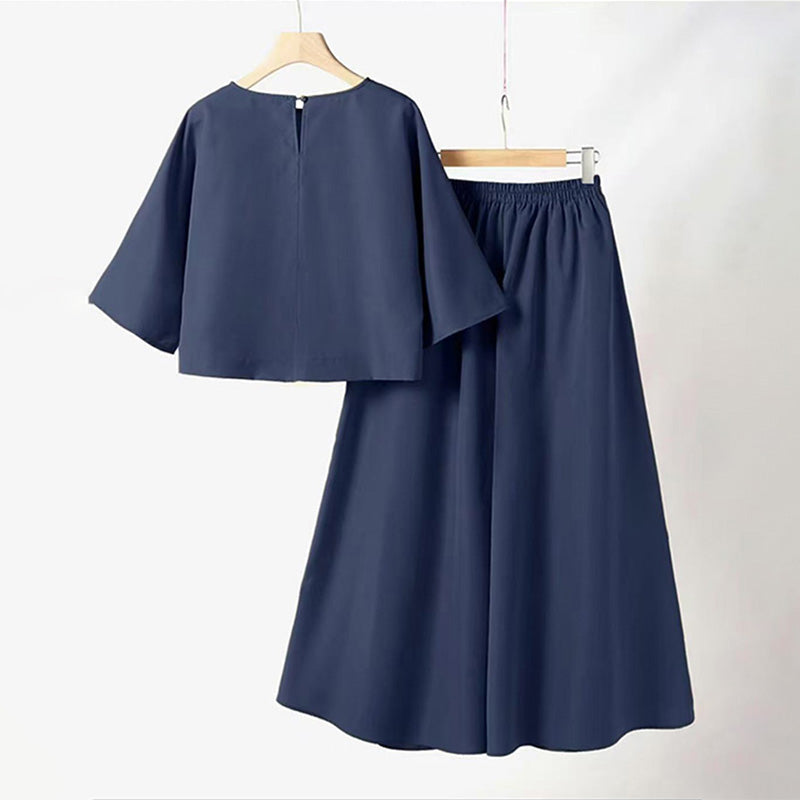 ⏳Women's Casual Round Neck 3/4 Sleeve T-Shirt & Loose Pants 2-Piece Set