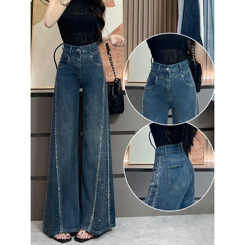 Rhinestone wide-leg flared jeans