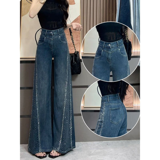 Rhinestone wide-leg flared jeans
