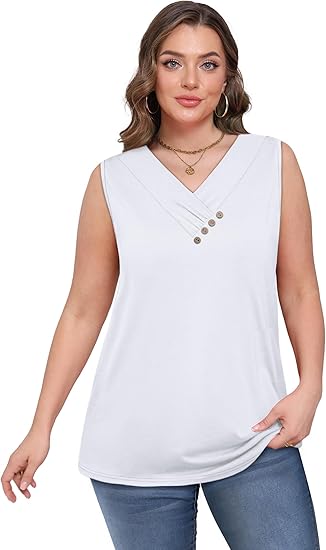 🏆💐2026 Women’s Button Down V Neck Loose Fit Tank Top