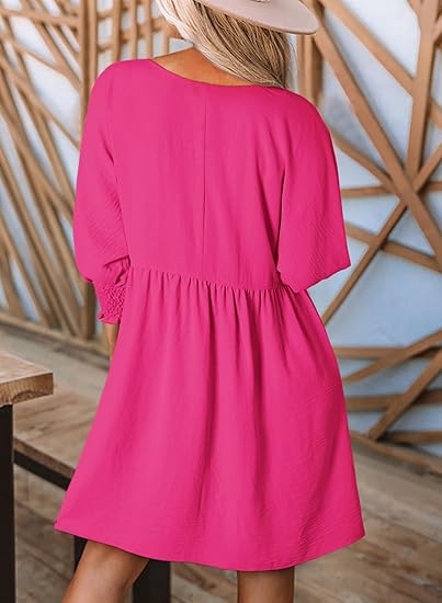 🌷Summer Hot Sale💕Round Neck Dress with 3/4 Sleeves