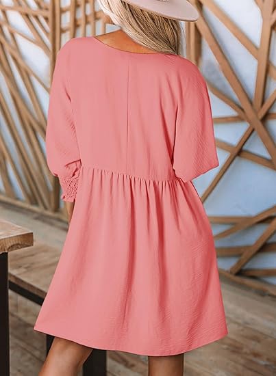 🌷Summer Hot Sale💕Round Neck Dress with 3/4 Sleeves