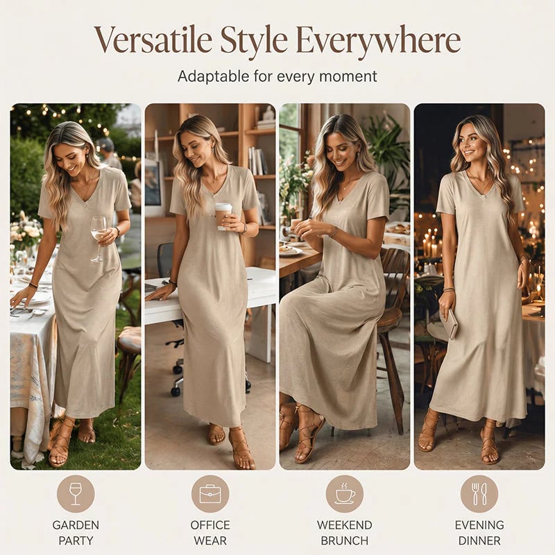 ⌛Limited-Time Offer-Women's Short Sleeve V-Neck Maxi Dress