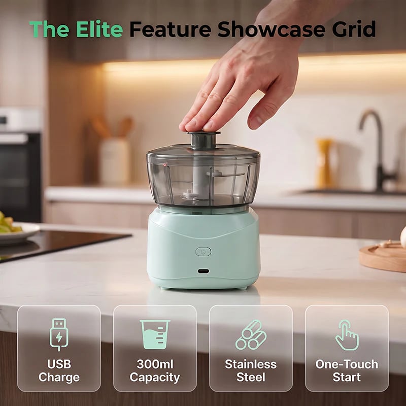 Wireless Mini Food Chopper – One-Touch & Dual S-Blade Design