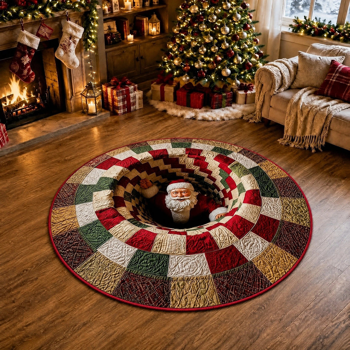 🎄3D Christmas Gnome Optical Illusion Round Rug | Fun Festive Home Decor Must‐Have⭐🏠🎁