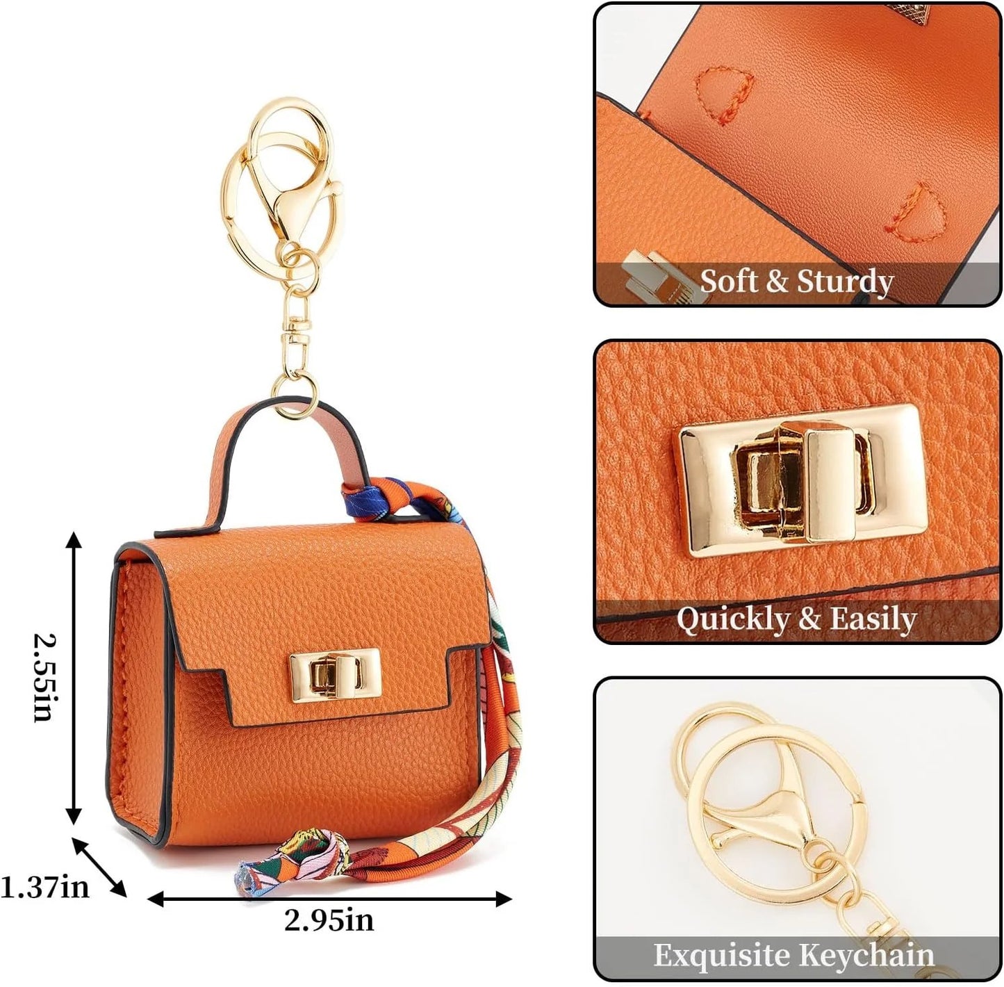 Mini Square Bag Pendant Keychain - High Quality Leather with Colorful Strap