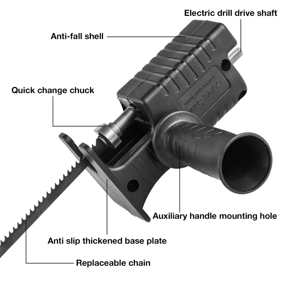 Portable Reciprocating Saw Adapter for Electric Drill - 3pcs Wood Cutting Blades - DIY Woodworking Tool