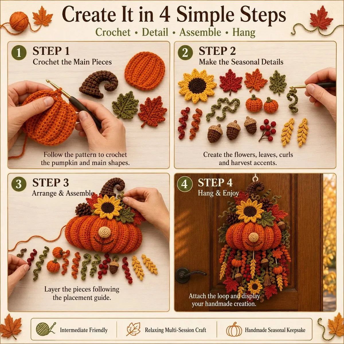 🔥 HOT SALE 🔥⏳ Last Day 49% OFF – 🧶 DIY Seasonal 3D Crochet Door Hanger Kit Collection | Coordinated Yarn, Filling, Accessories & Step-by-Step Instructions Included 💕