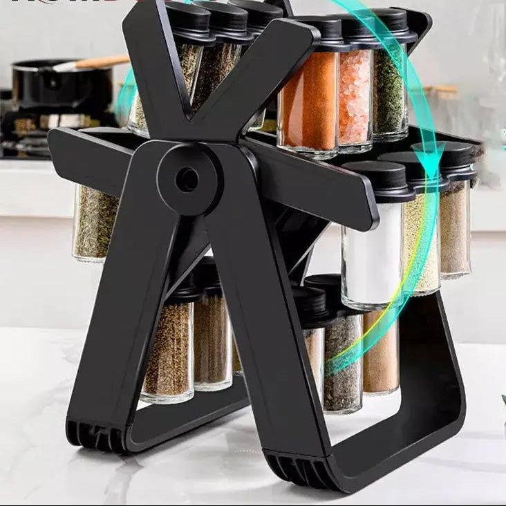 🎡Exquisite Kitchen: Hot Sale rotating spice rack organizer with 18 spice jars
