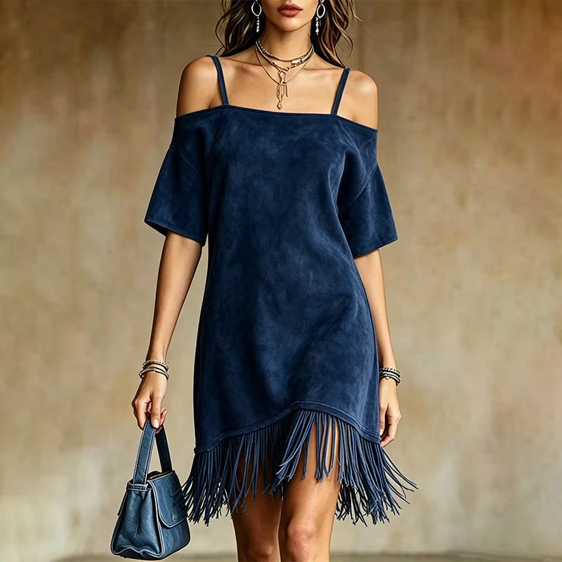 Women's Off-Shoulder Strap Fringe Dress