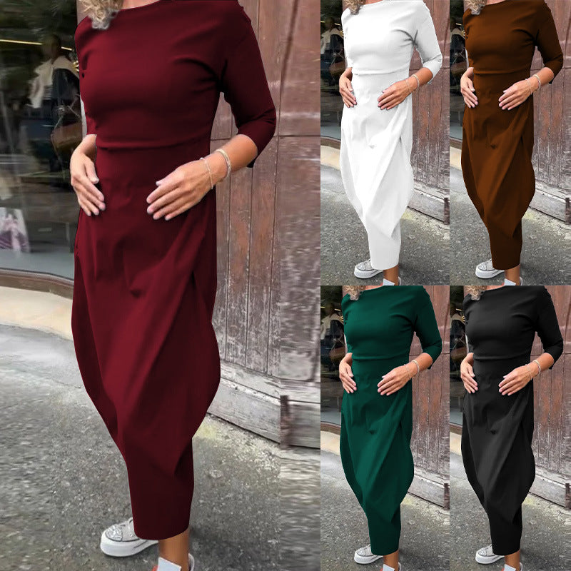💕🤩Women's Solid-Color Casual Long-Sleeve Maxi Dress