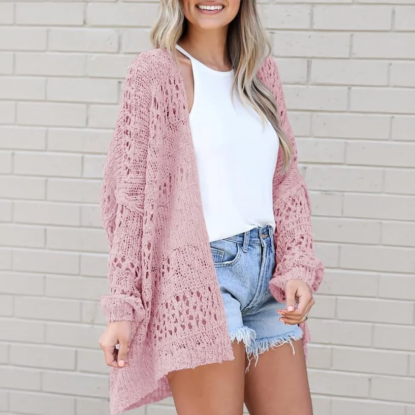 🔥 Women's Cotton Lightweight Crochet Cardigan Long Sleeve Open Front Oversized Summer Sweater Batwing Beach Fashion