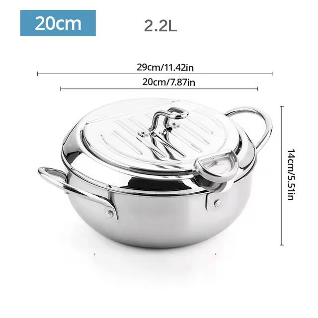 🔥Stainless Steel Frying Pot with Thermometer and Oil Drip Drainer Rack🎉