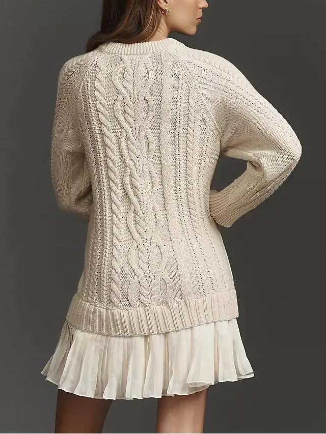 🔥 2026 Hot Sale 🔥🎁🧥Women's Round Neck Cable Knit Sweater Mini Skirt