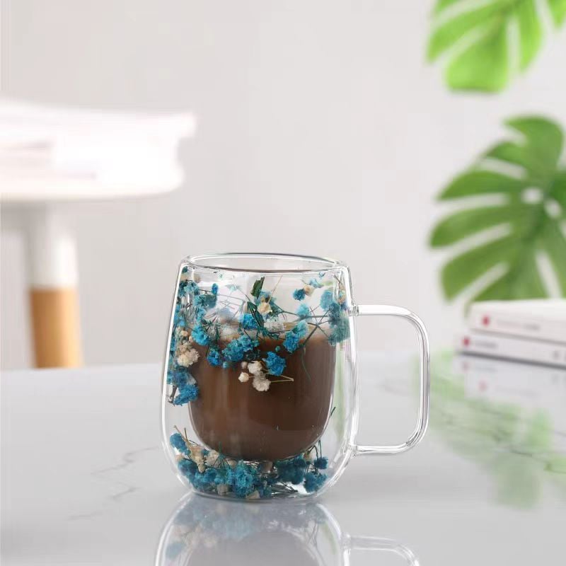 🎄🌸Transparent Double Glass Flower Tea Cup