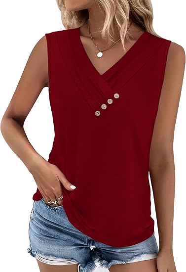 🏆💐2026 Women’s Button Down V Neck Loose Fit Tank Top