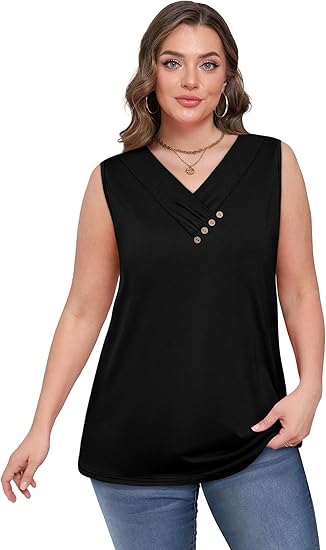 🏆💐2026 Women’s Button Down V Neck Loose Fit Tank Top