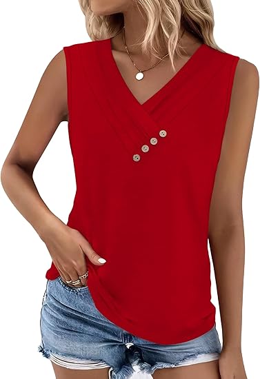 🏆💐2026 Women’s Button Down V Neck Loose Fit Tank Top