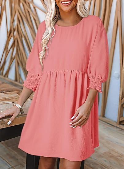 🌷Summer Hot Sale💕Round Neck Dress with 3/4 Sleeves