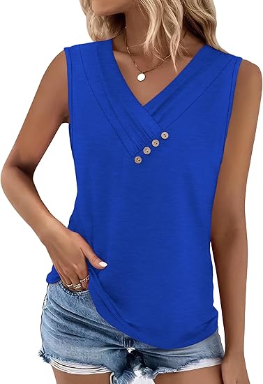 🏆💐2026 Women’s Button Down V Neck Loose Fit Tank Top